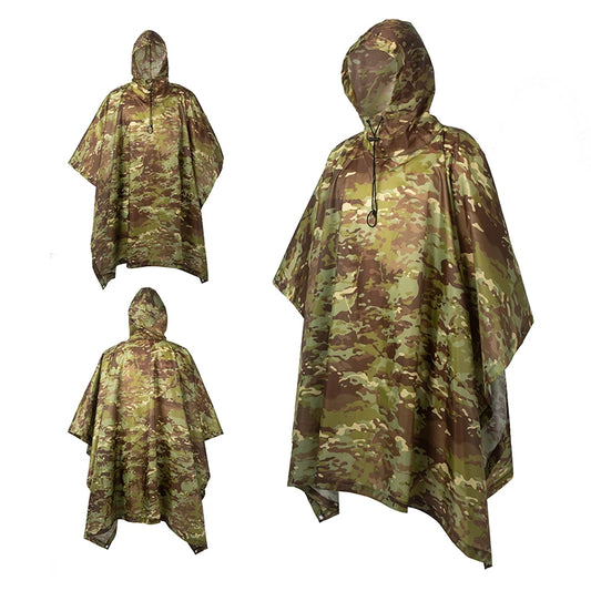 Outdoor Breathable Camouflage Poncho Jungle Tactical Raincoat Birdwatching Hiking Hunting Ghillie Suit Travel Rain Gear